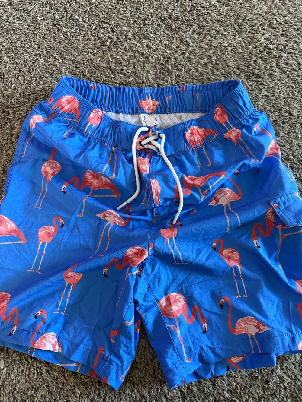 Sovereign Code Blue Swim Shorts with Pink Flamingo Print